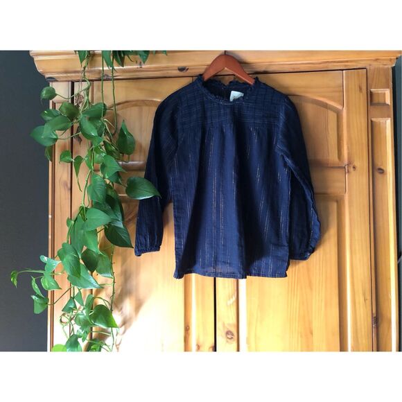 Maeve Womens Reston Metallic Striped Top Blue  Small - Picture 4 of 12